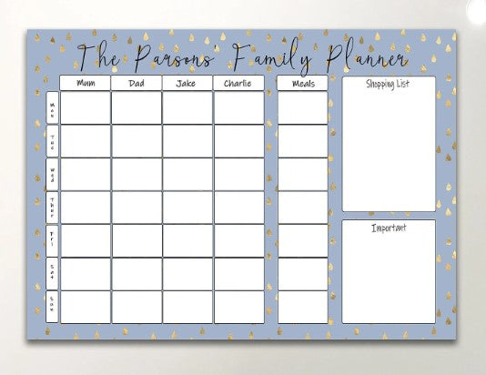 Gold Rain Weekly Wall Planner