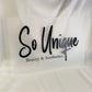 Acrylic Salon Sign - Frosted acrylic background with black gloss 3d business logo