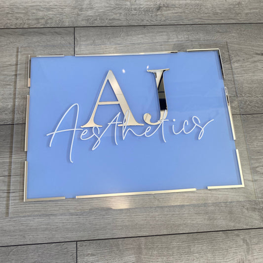 Acrylic Salon Sign - Custom Business Logo Sign made with clear, white and mirror silver acrylic
