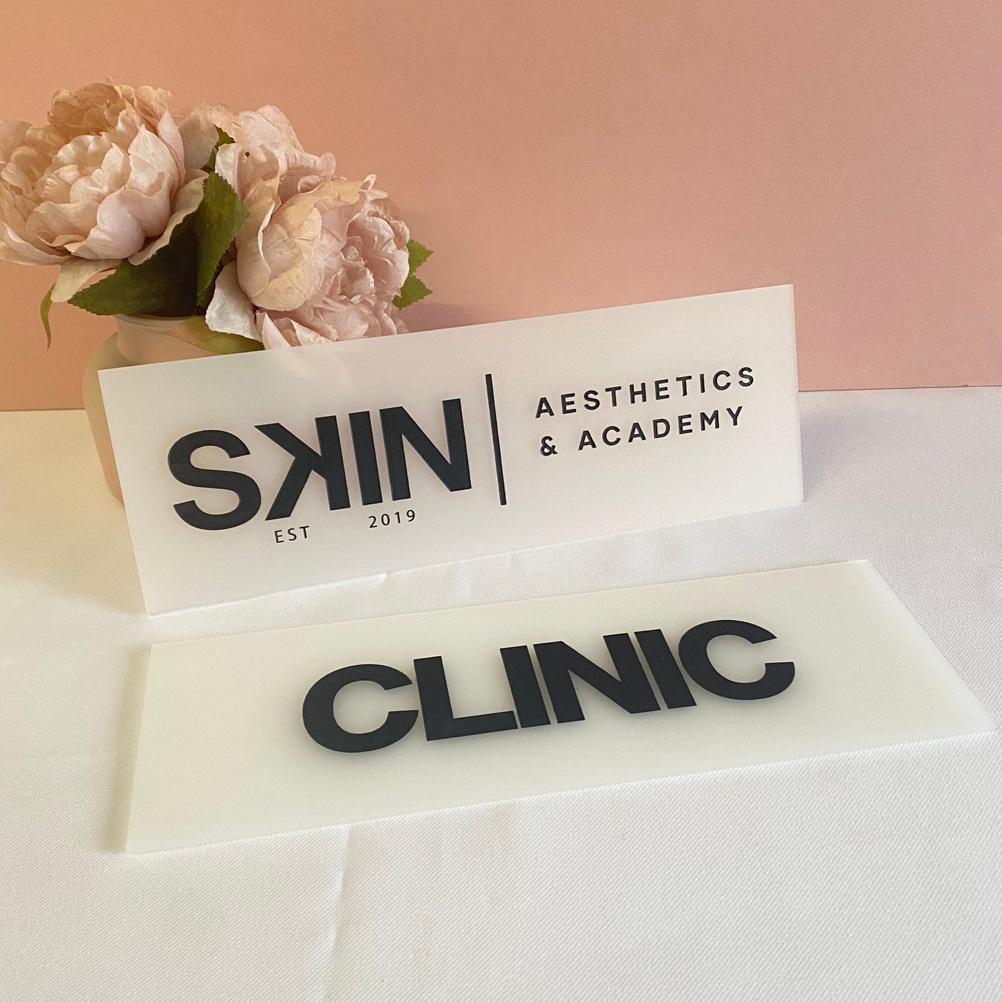 Set of engraved acrylic business signs. Engraved Salon Signs