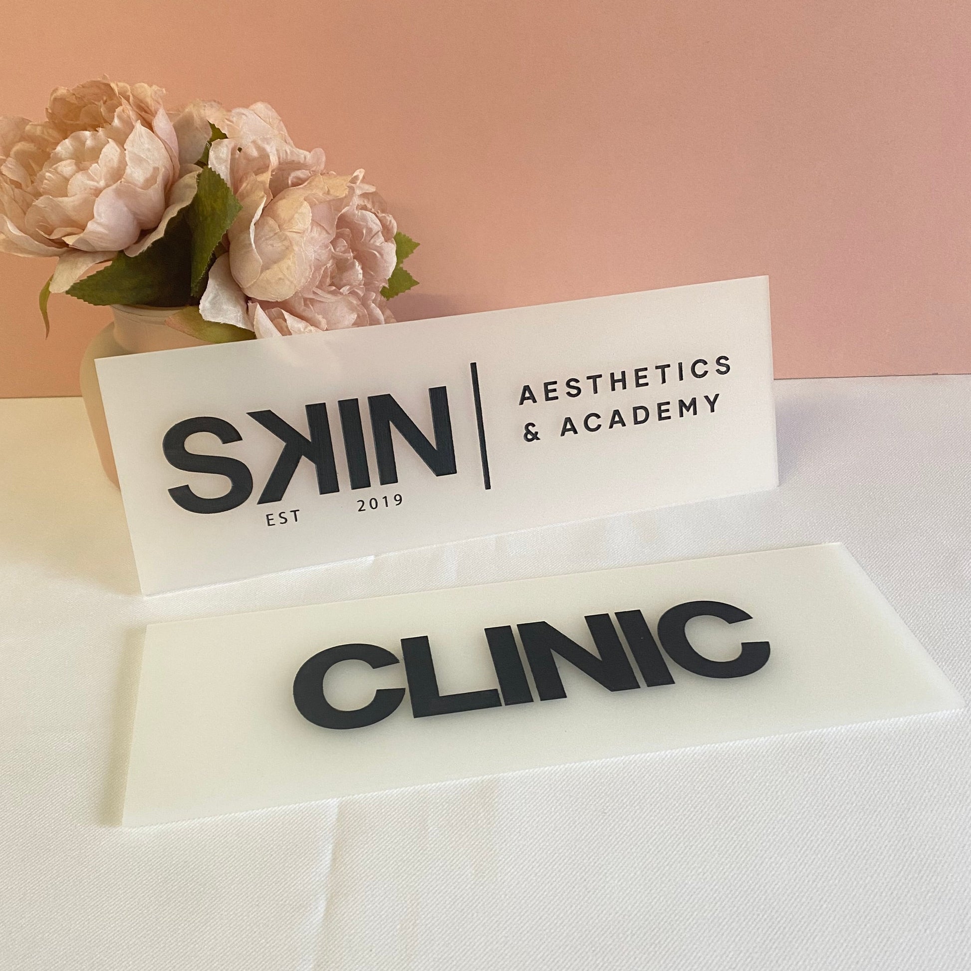 Set of engraved acrylic business signs. Engraved Salon Signs