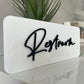 Acrylic Business Door Sign in white and black with a Script Font