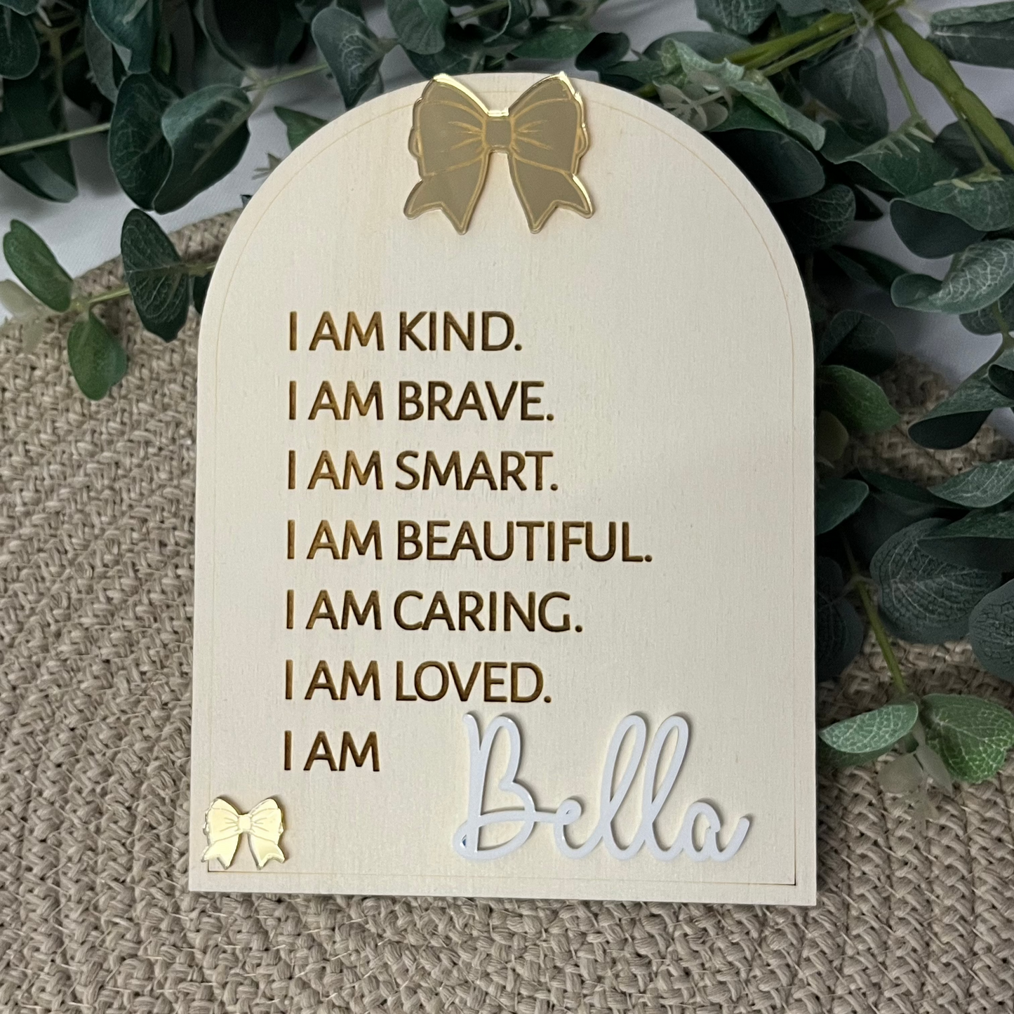 Personalised Affirmation sign with bow detail