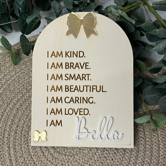 Personalised Affirmation sign with bow detail