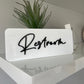 Acrylic Business Door Sign in white and black with a Script Font