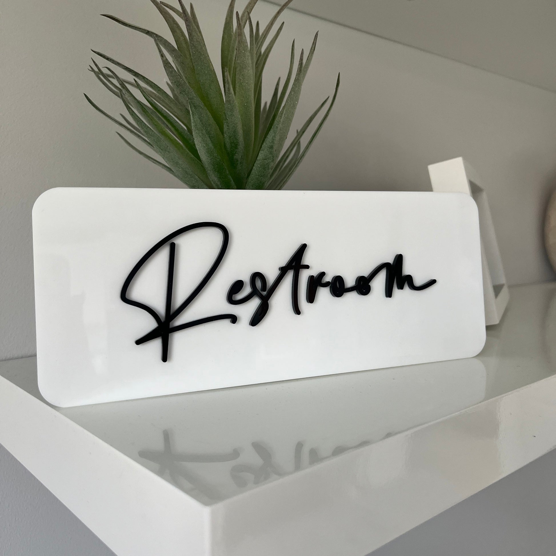 Acrylic Business Door Sign in white and black with a Script Font