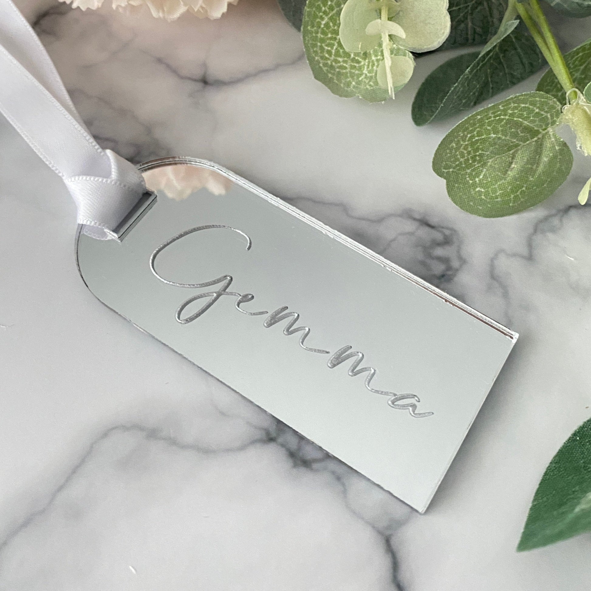 Script Wedding Place Setting with engraved name and ribbon detail