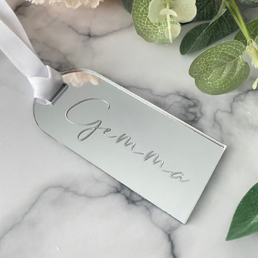Script Wedding Place Setting with engraved name and ribbon detail