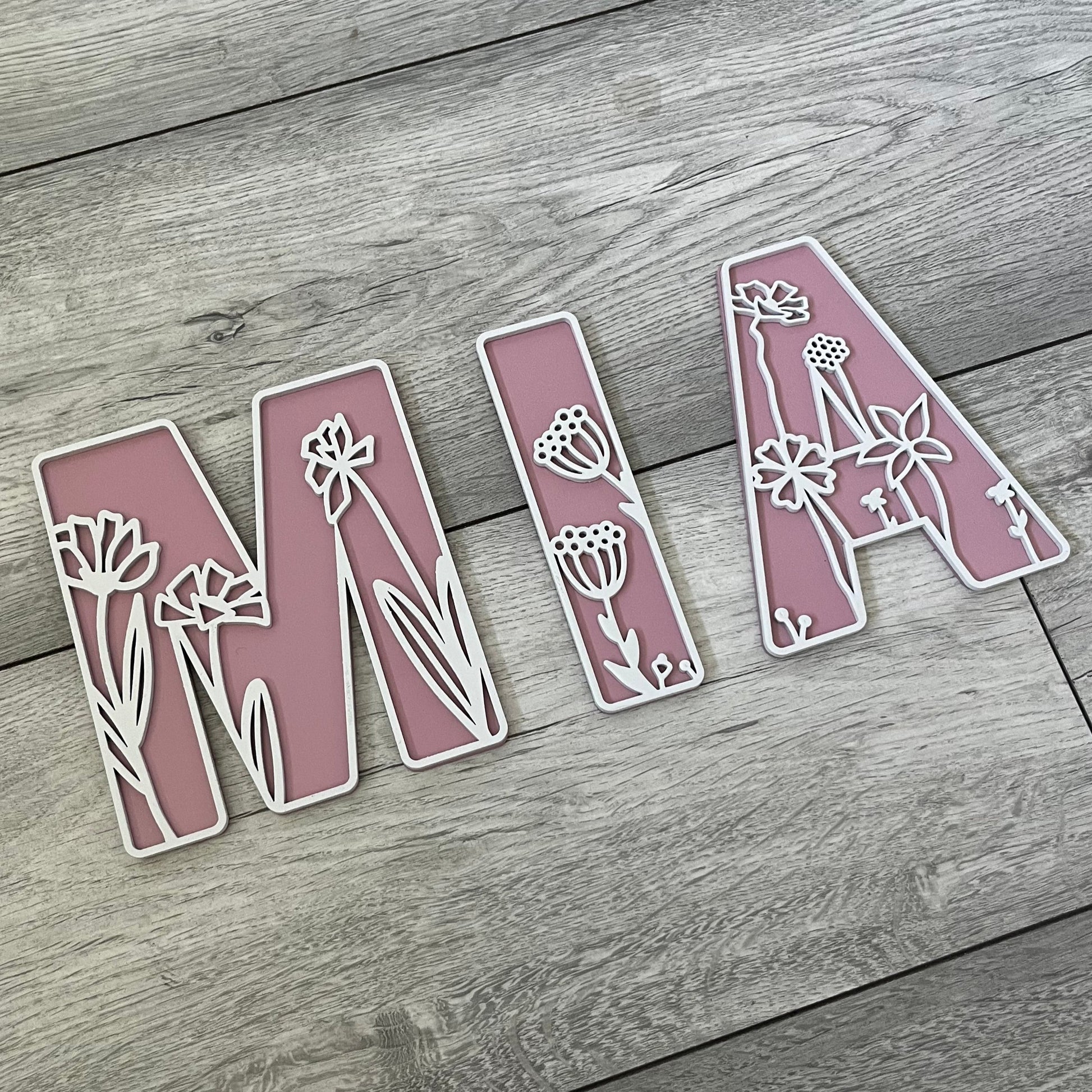 3D Wildflower Alphabet Letters in dusty pink and pebble