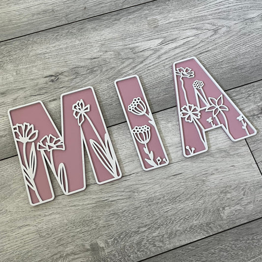 3D Wildflower Alphabet Letters in dusty pink and pebble